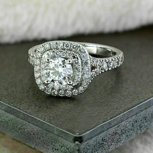 3Ctw Round Cut Halo Simulated Diamonds Women's Engagement Ring Silver 14K White Gold Finish