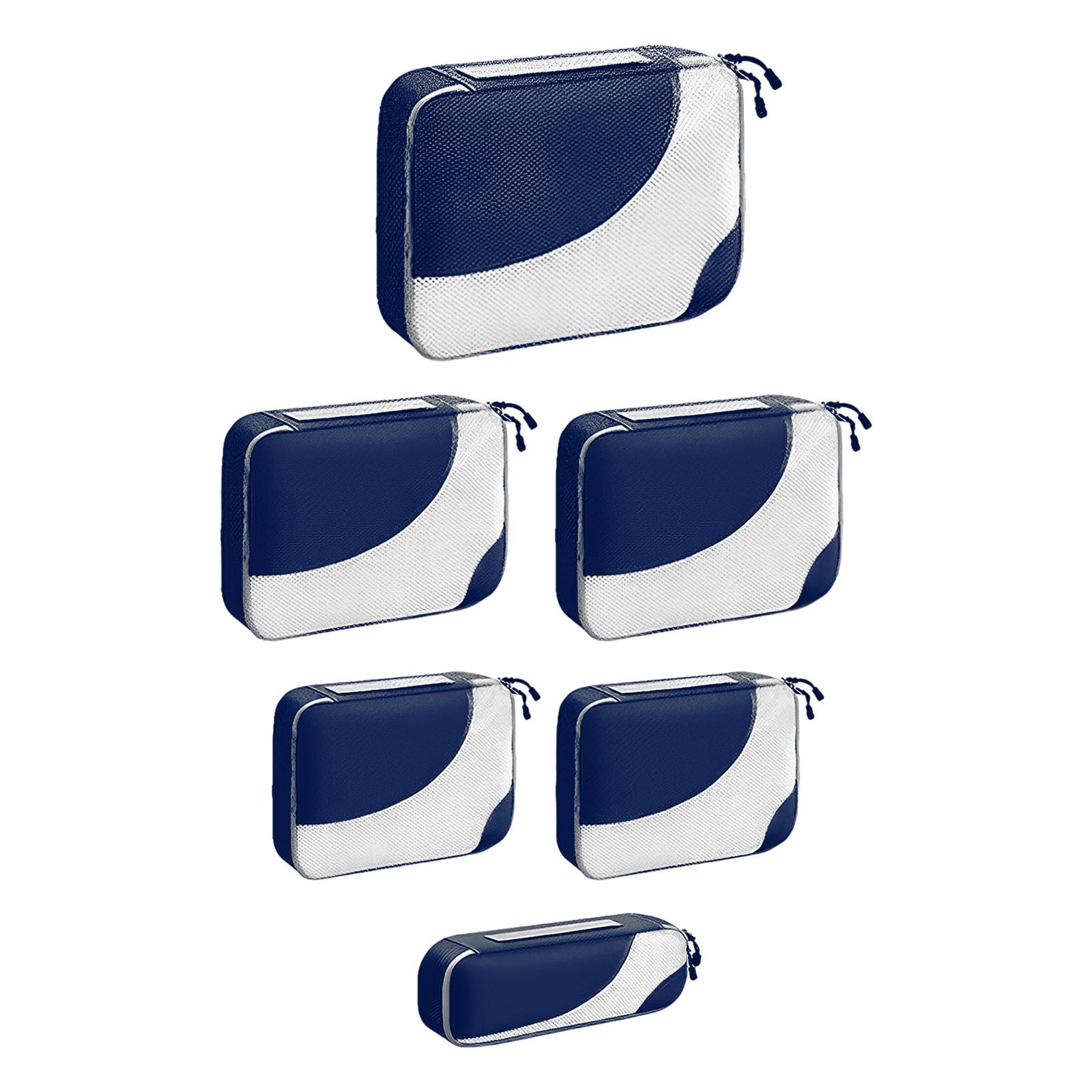kowaku 6 Pieces Waterproof Travel Essentials Bag Packing Cubes with Zipper Travel Organiser Packing Bags for Hat Coats Mobile Phones Navy