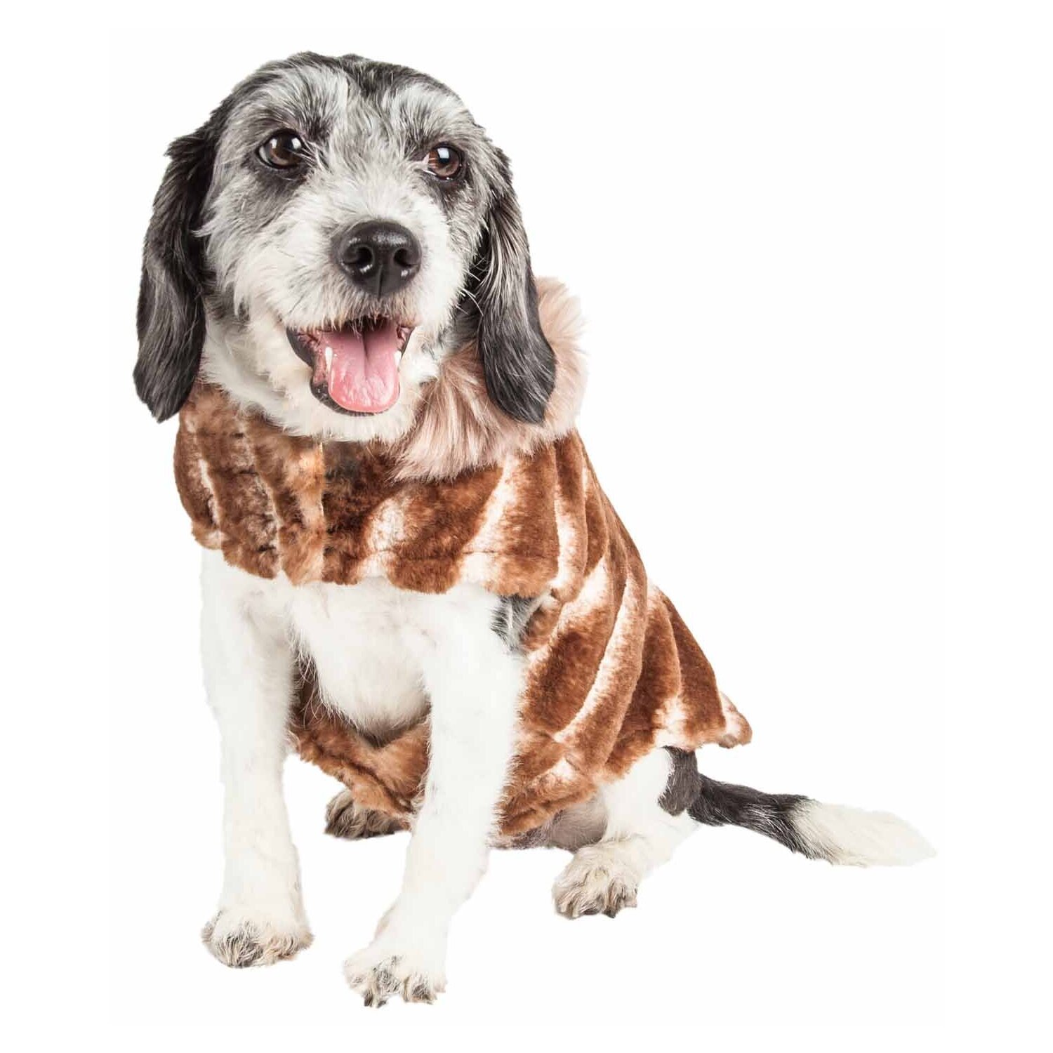 Pet Life ® Luxe 'Tira-Poochoo' Tiramisu Patterned Mink Fur Designer Dog Jacket