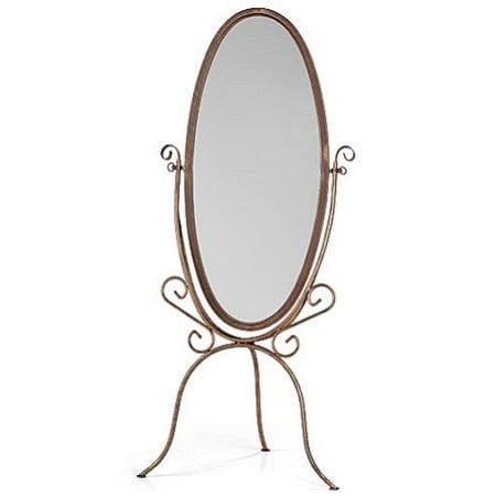 Ghp 39 5 X17 Mirror Surface Oval Cobblestone Finish Floor Standing Tilting Midcentury Italian Sculptural Floor Mirror On Iron Metal Stand The Asymmetrical Designed Top Features Fine Cherry Veneer Finish With Oval Beveled