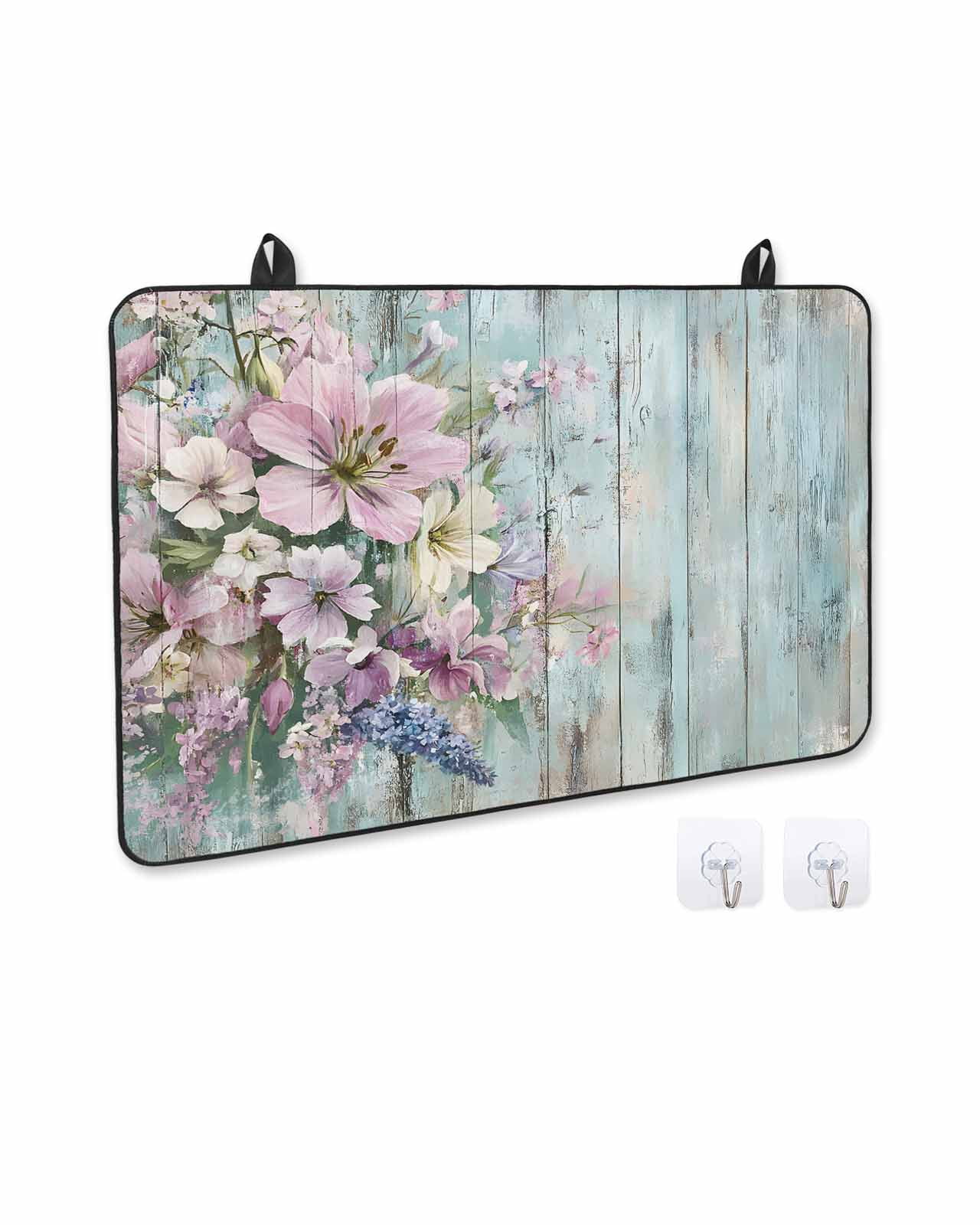nqOlkjepod Large Induction Cooktop Protector Mat 36"x21", Pink Flower Stove Top Covers for Electric Stove, Lavender Leaves Blue Board Pastoral Retro Stove Burner Cover Mats, Glass Top Stove Cover