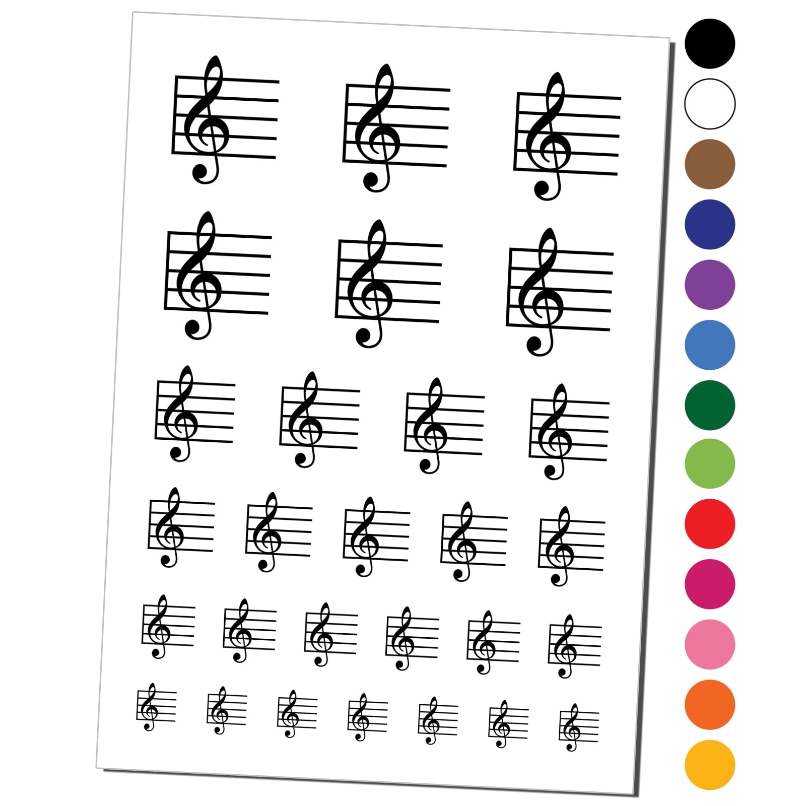 Treble Clef on Staff Music Water Resistant Temporary Tattoo Set Fake
