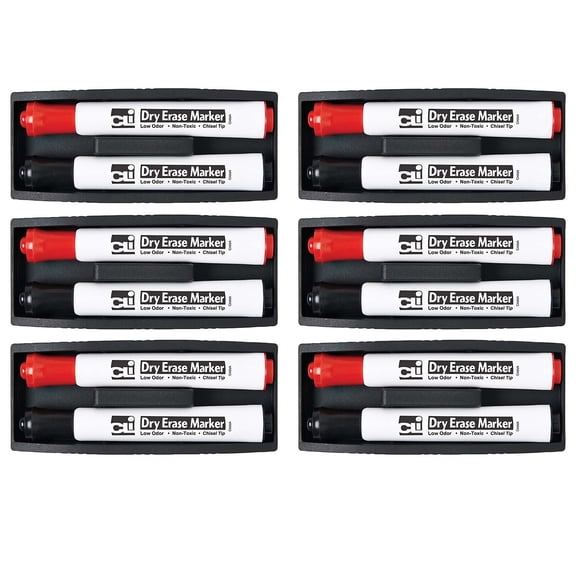 Charles Leonard Magnetic Whiteboard Eraser with 2 Dry Erase Markers, Pack of 6