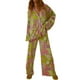 thumbnail image 2 of VISgogo, conjunto de ropa informal de 2 uds para mujer, estampado de flores/patrón abstracto, botones de solapa, camisas de manga larga, Tops con pantalones largos sueltos VISgogo  moda, 2 of 9