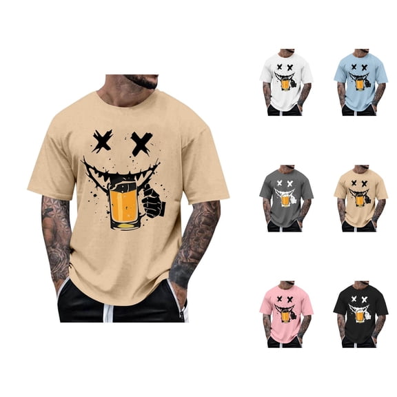 T Shirts for Men 2026 Summer Casual Short Sleeve Crewneck Ghost Face Drinking Graphic Tees Lover Tshirt