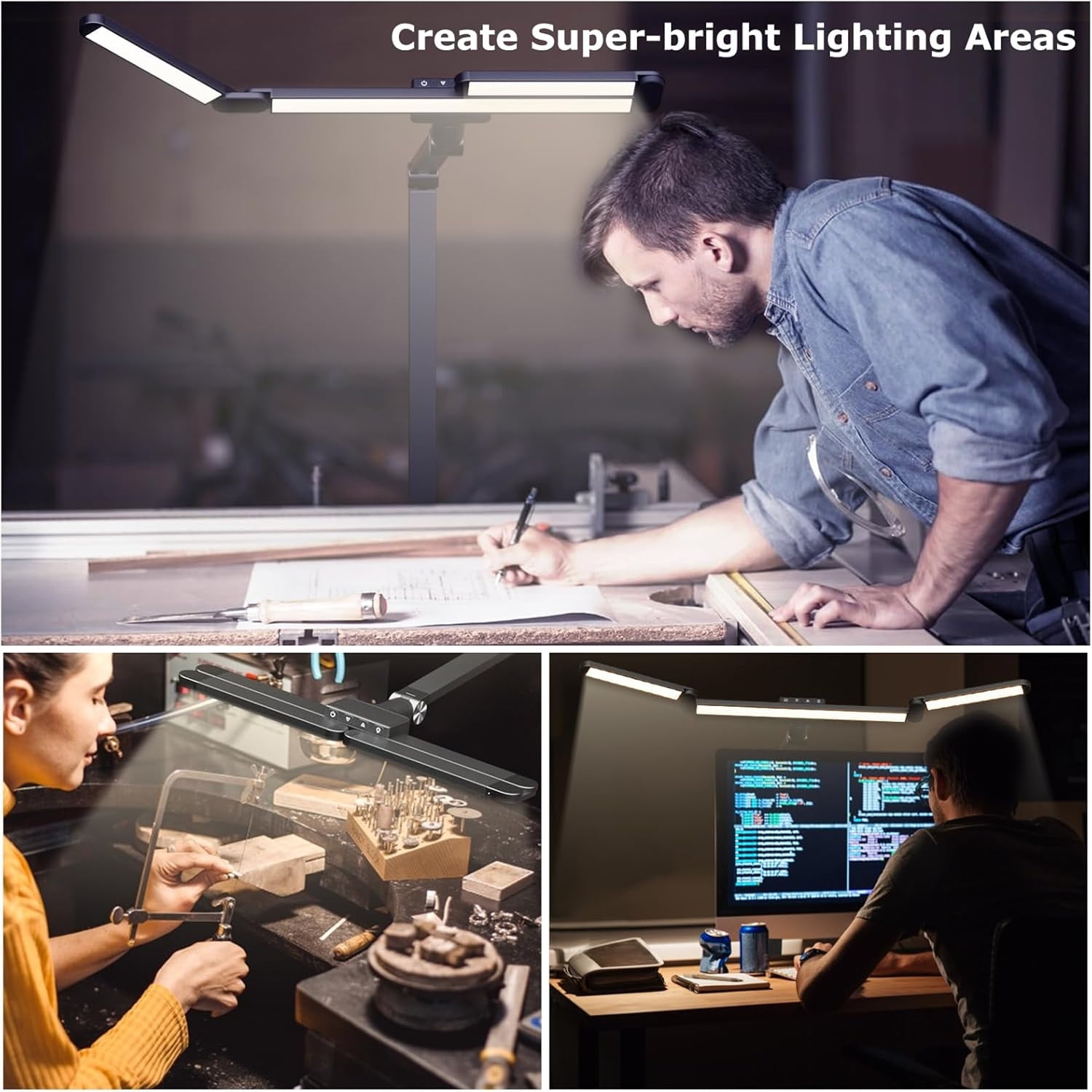 LED Desk Lamp with Clamp, Architect Desk Lamp for Home Office with Remote, 24W Ultra-Bright Desk Light with Stepless Dimming and Stepless Color Temp, Memory Function for Study and Workbench