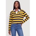 thumbnail image 2 of Women's Striped NY Patch Long Sleeve Crop Polo Top, 2 of 4