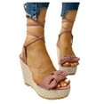 thumbnail image 4 of HAOTAGS Women's Summer Dressy Wedge Sandals Slide Sandals Bowknot Breathable Open Toe Walking Shoes Pink Size 7.5, 4 of 7