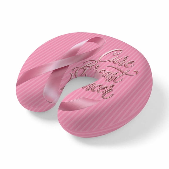 Neck Pillow Caring for Breast Cancer Travel Pillow Memory Foam U Shaped Pillows, Gradient Pink Stripes Travel Neck Pillows for Airplane Car Office Home Sleeping Rest