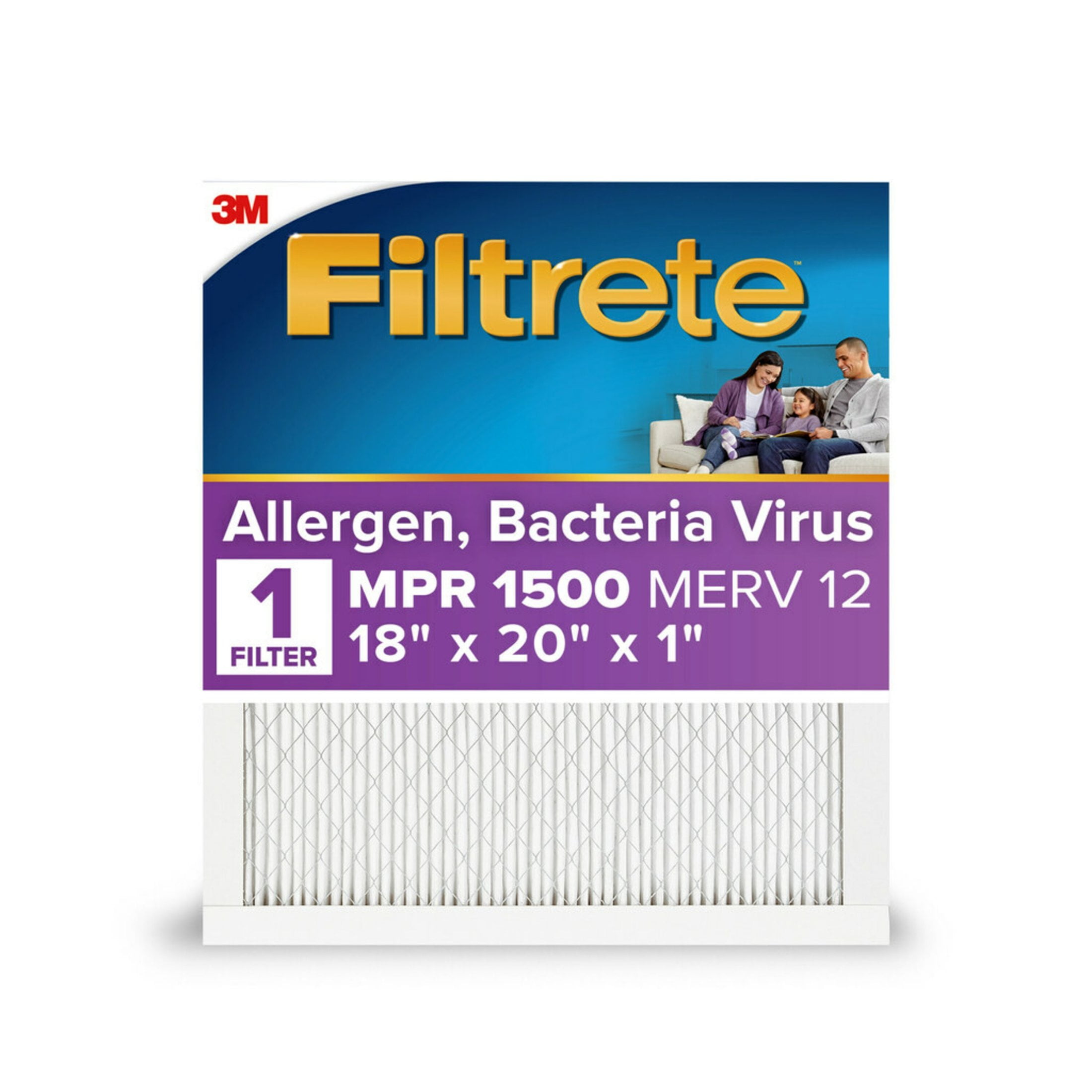 (4 pack) Filtrete 18x20x1 HVAC Furnace Air Filter, MPR 1500 MERV 12, Allergen, Bacteria and Virus, 1 Filter