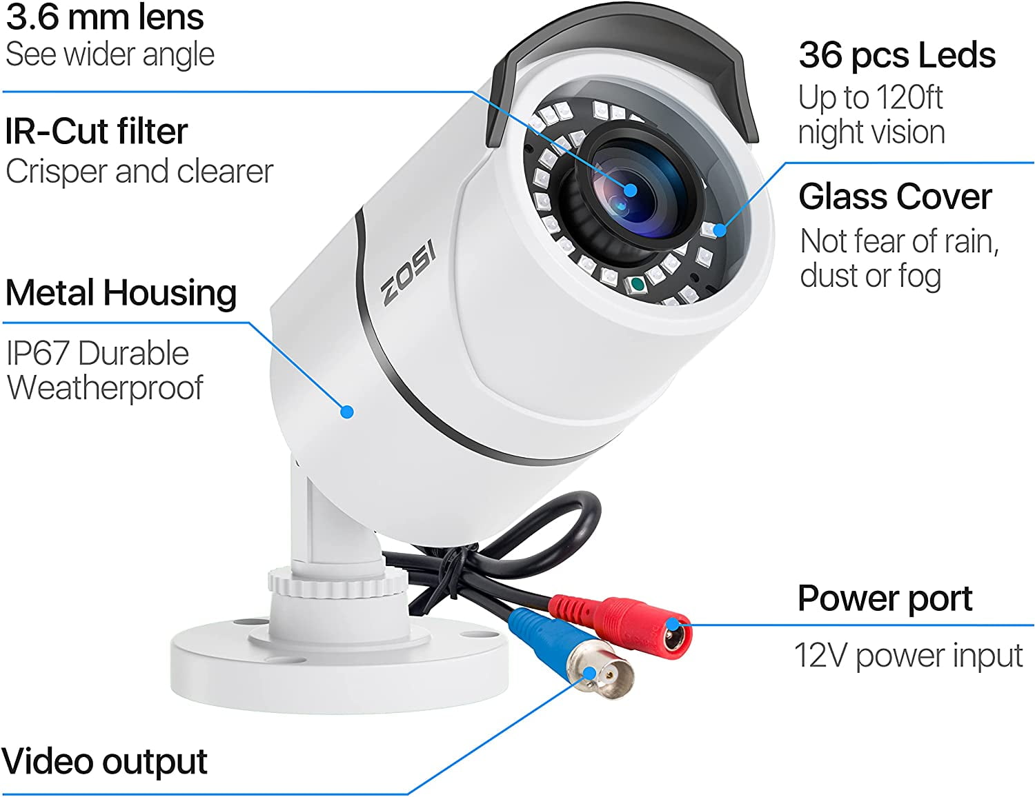 ZOSI 1080p Security Camera, 4 Pack White Bullet Wired Surveillance Camera for Outdoor, Night Vision