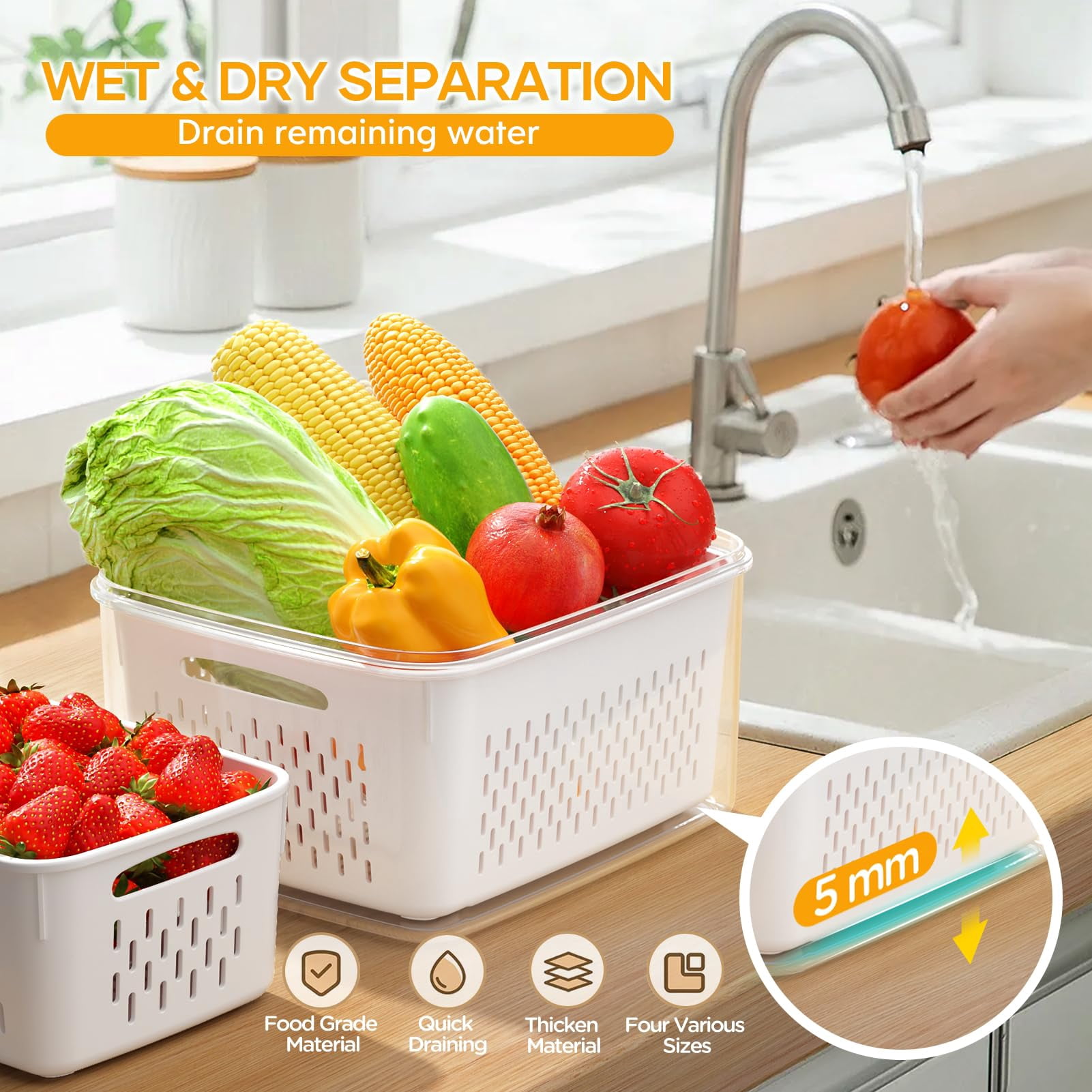 6 Fruit Storage Containers For Fridge With 6 Removable Colanders  Bpa Free Food Dishwasher & Microwave Safe Produce Keep Fruits Vegetables Berry Meat Fresh Longer