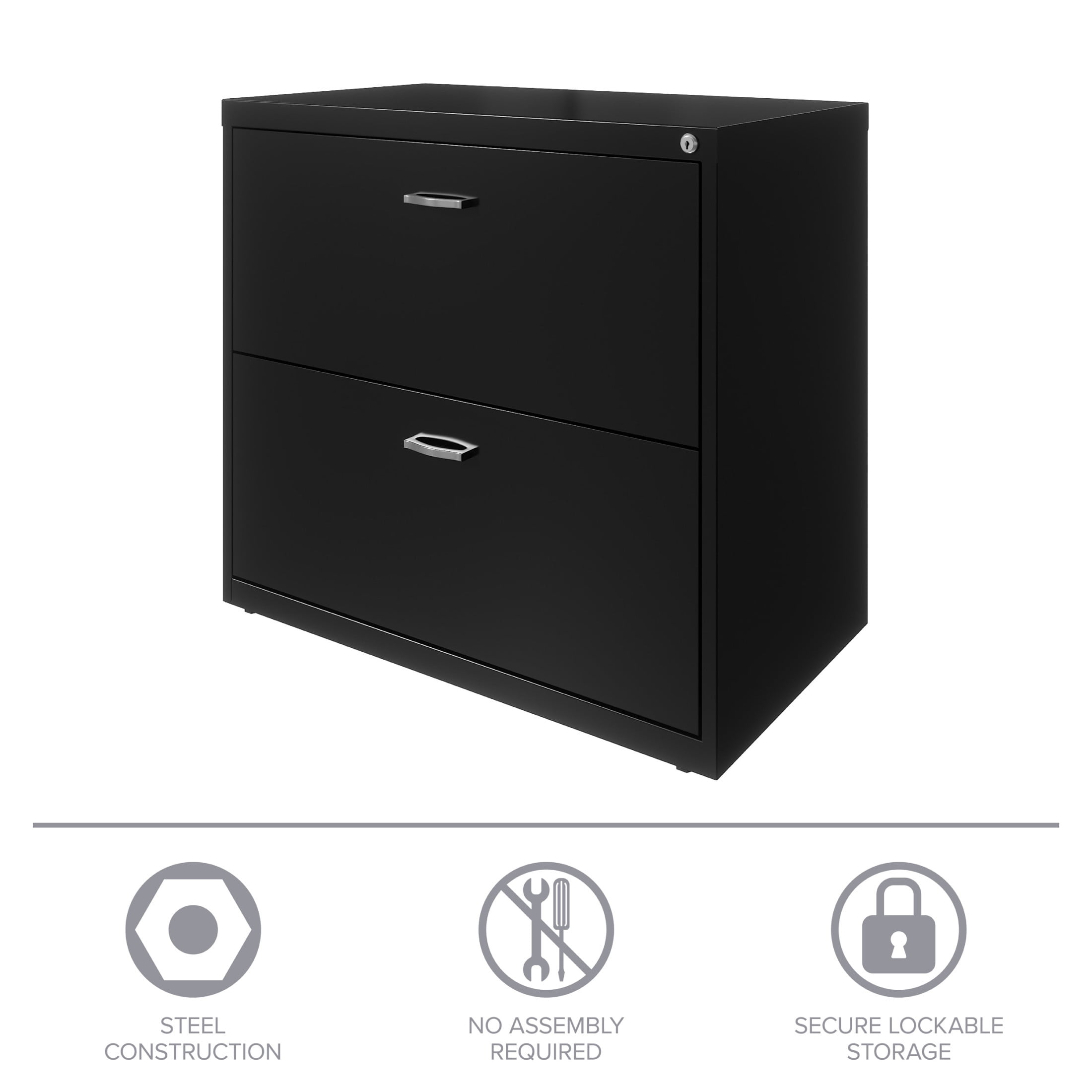 Space Solutions 30 inch Wide 2 Drawer Lateral File Cabinet for Home or Office, Black
