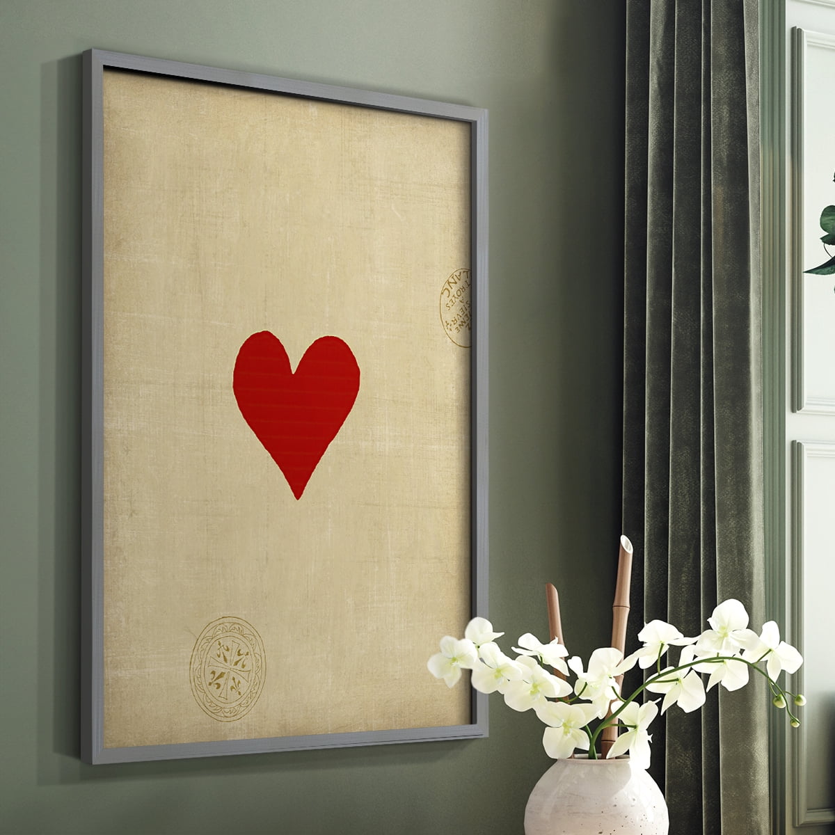 Heart Framed Print in Gray Solid Wood Framed Print No Nail Hanging