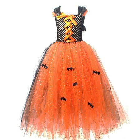 

DSOROZI Girl Dress Pearls Tulle Dress For Wedding Kids Pageant Ankle Length Dresses With Bow Knot Orange