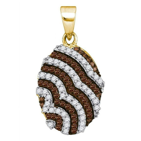 Chocolate Brown 10K Yellow Gold Oval Stripe Necklace Pendant 1/3 Ctw
