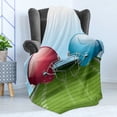 thumbnail image 4 of Sports Soft Flannel Fleece Throw Blanket, Cartoon of American Football Hardhats on Stadium, Cozy Plush for Indoor and Outdoor Use, 60" x 80", Coral Sky Blue, by Ambesonne, 4 of 5