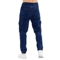thumbnail image 3 of YABCSAZ Mens Cargo Jeans Denim Work Pants Multi Pocket Utility Jeans Joggers Elastic Waist Loose Fit Relaxed Carpenter Jeans Straight Leg Streetwear Trousers for Men Outdoor Casual, 3 of 8