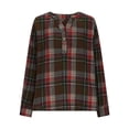 thumbnail image 3 of Womens Notch V Neck T-Shirts, Long Sleeve Shirts for Women Fall Fashion Plaid Printed Button Up Dressy Blouses, 3 of 6