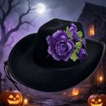 thumbnail image 5 of EOYWHK Men Western Rose Embroidered Cowboy Hat Wide Brim Felt Cowgirl Hat with Adjustable Chin Strap for Western Party Costume, Purple, 5 of 5