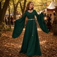 thumbnail image 5 of Halloween Medieval Costume for Women, Round Neck Batwing Sleeve Long Dress with Flowing Full Skirt, Vintage Renaissance Gown for Halloween Party, Medieval Faire and Cosplay, 5 of 6