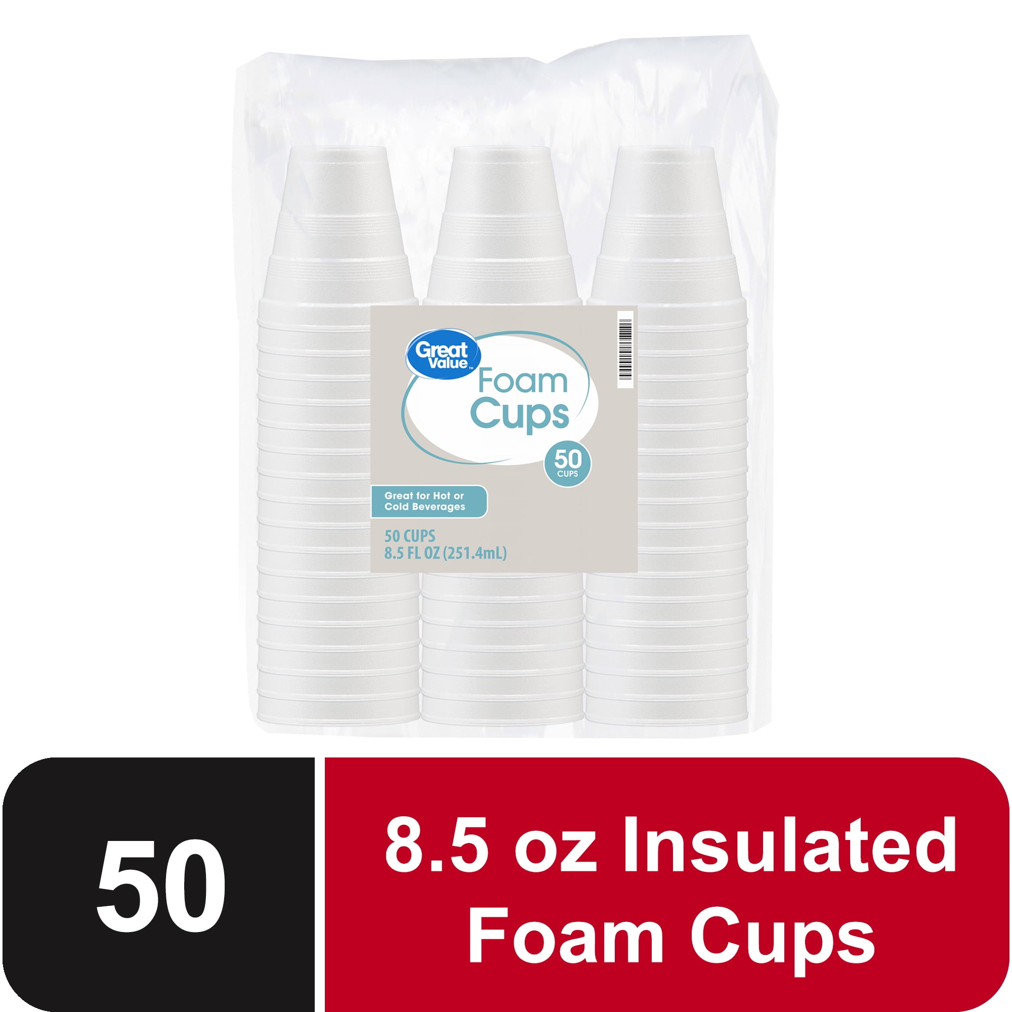 Great Value Disposable Foam Cups, 50 Count