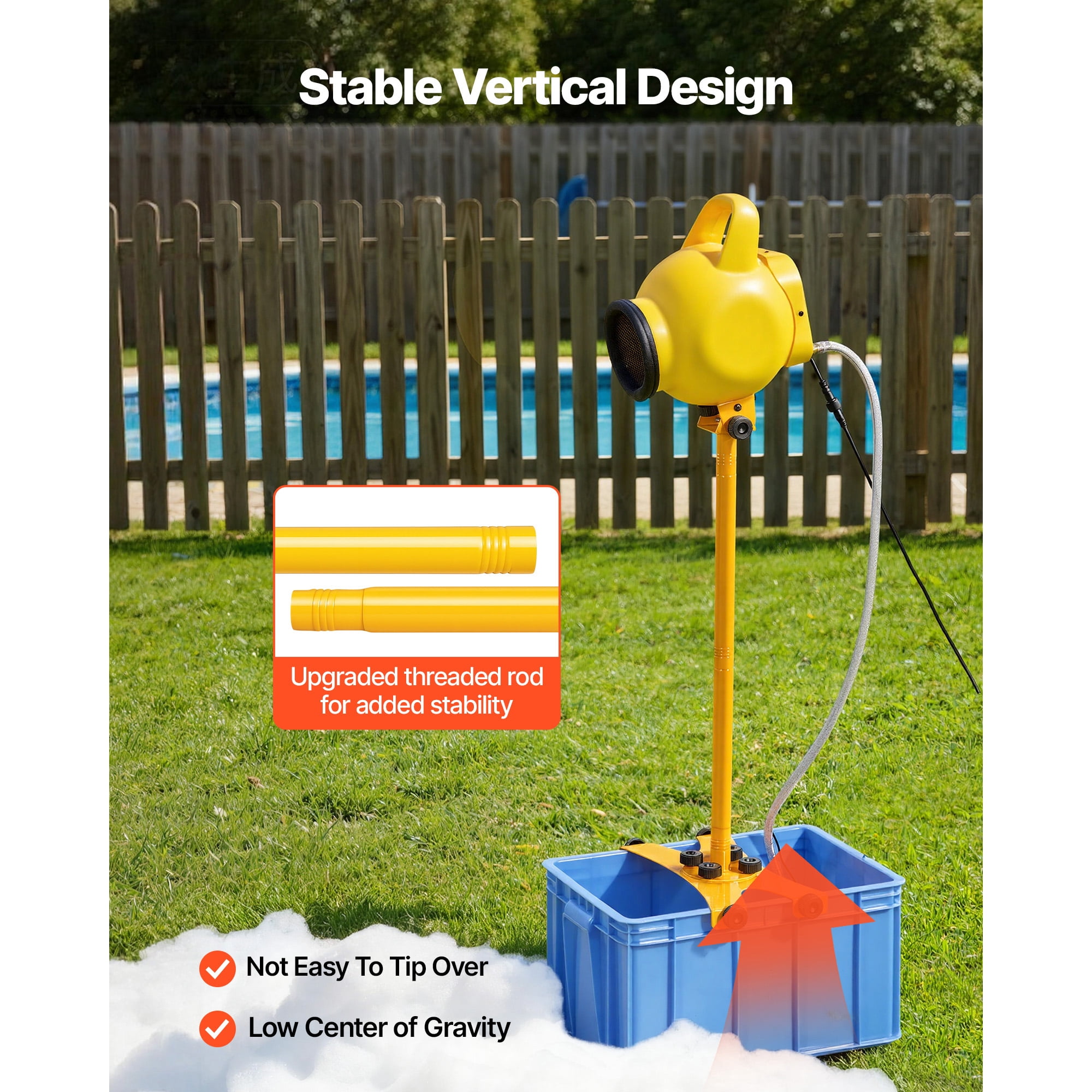 KFFKFF Foam Machine with Adjustable Angle Control, Bubble Maker with 37QT Water Tank, Stable Vertical Design for Events, Celebrations, and Parties