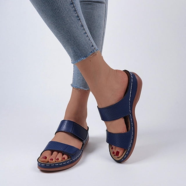 Sandalias romanas con punta abierta y tacón de cuña para mujer, estilo vintage, pantuflas Wmkox8yii ytu7418