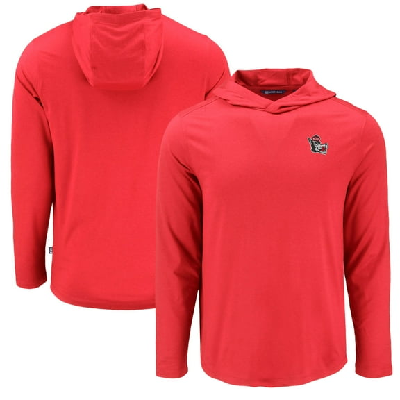 Men's Cutter & Buck Red NC State Wolfpack Coastline Epic Comfort Eco Recycled Long Sleeve Hoodie T-Shirt