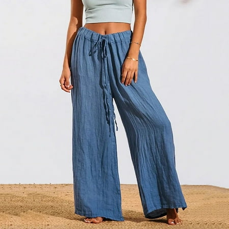 

Women s Wide-Leg Lounge Pants Solid Color Elastic Waist Pajama Pants