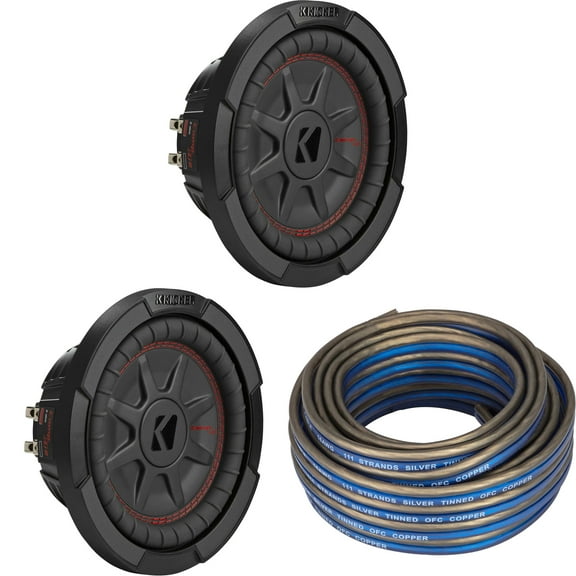 Kicker (2) 48CWRT82 CompRT 8" Subwoofer, DVC, 2-ohm - Includes Speaker Wire