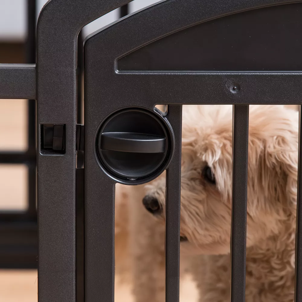 IRIS USA 24" Exercise 4-Panel Pet Playpen with Door, Dog Playpen, Puppy Playpen, for Puppies and Small Dogs, Keep Pets Secure, Easy Assemble, Fold It Down, Easy Storing, Customizable, Black