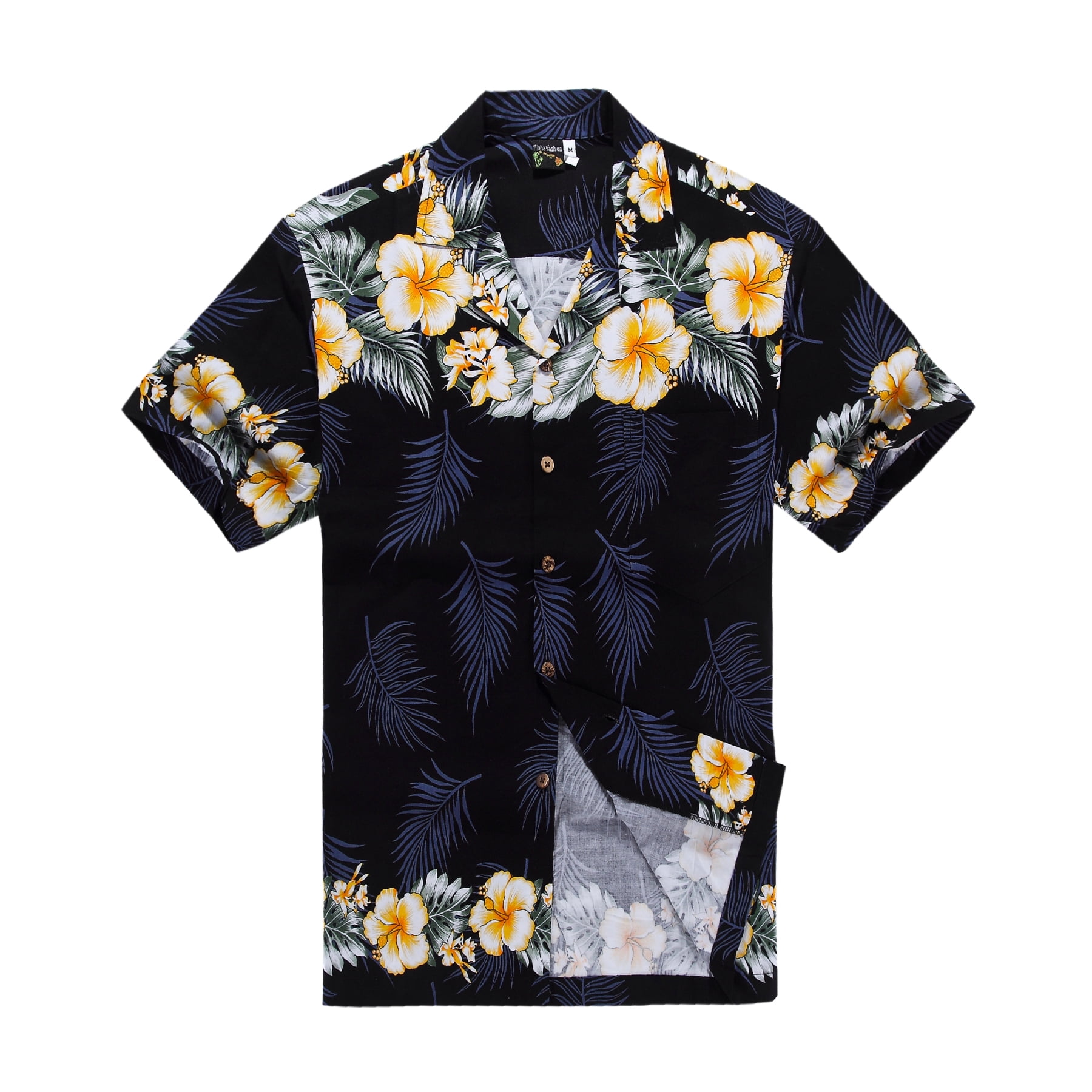 Aloha Fashion Men's Hawaiian Shirt Aloha Shirt 2XL Black with Edge ...