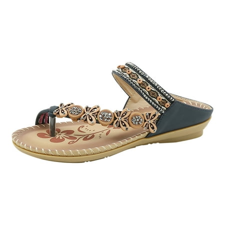 

Wmkox8yii Bohemian Flat Flower Rhinestone Sandals Outer Beach Sandals
