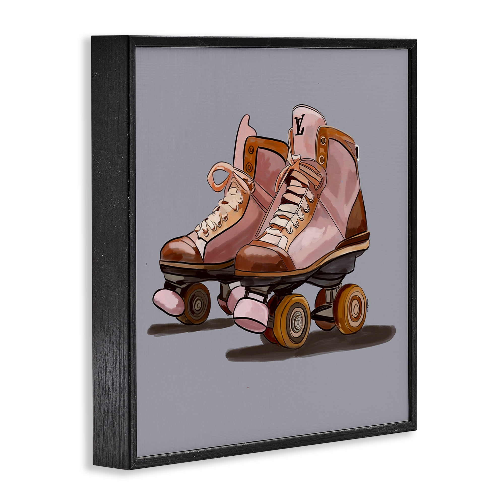 Stupell Industries Roller Skates on Grey Sports Painting Black Framed Art Print Wall Art, 12 x 12
