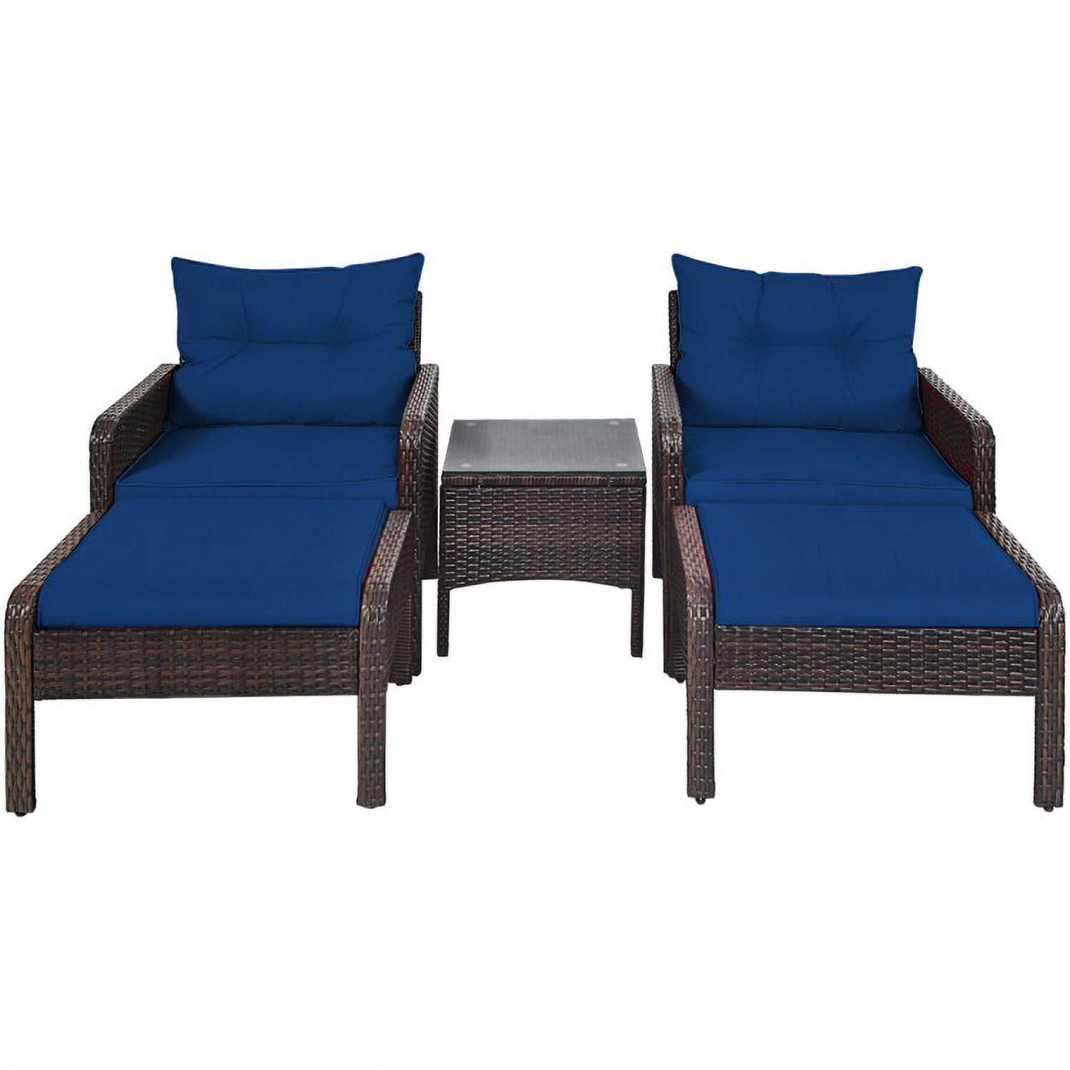 Aimee Lii 5 Pieces Patio Rattan Sofa Ottoman Furniture Set with Cushions, Outdoor Patio Furniture, Navy Aimee Lii 5 Pieces Patio Rattan Sofa Ottoman Furniture Set with Cushions, Outdoor Patio Furniture, Navy
