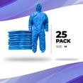 thumbnail image 2 of Blue Disposable Coveralls with Hood, Medium Size. Pack of 25 Hazmat Suits Disposable with Front Zip, Elastic Wrists & Ankles. 50 GSM SMS Painters Coveralls. Waterproof Paint Suit, 2 of 8