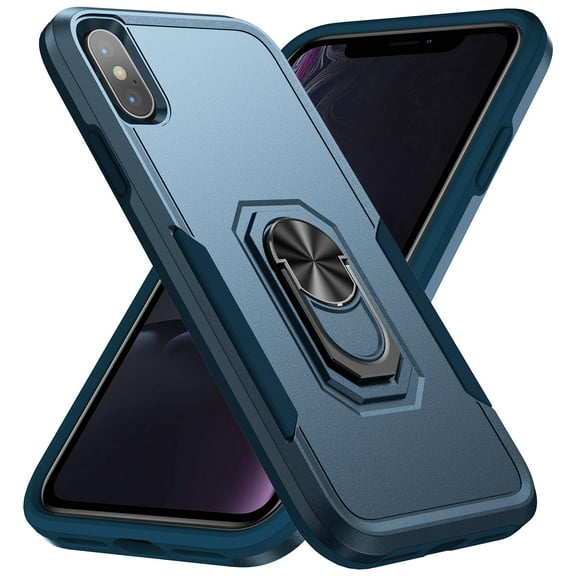 Phone Case Compatible with iPhone XS Max, Cover with Magnetic Ring Holder Stand Hybrid Rugged Shockproof Drop Proof Heavy Duty Cell Accessories for iPhone XS Max Women Men, Blue/Blue