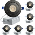 thumbnail image 1 of 3-Inch Black Gimbal Recessed Slim LED Pot Ceiling Light with Junction Box, Dimmable 4000K Natural White, 7W (60W Equivalent) 560LM High Brightness, Damp Rated LED Ceiling Downlight, IC Rated (6-Pack), 1 of 4