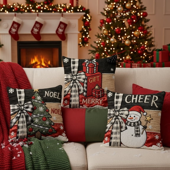 Xuniizn Christmas Pillow Covers 18x18 inch Xmas Decorations Soft Plush Faux Fur Wool Christmas Throw Pillow Cases Winter Holiday Decor for Sofa Living Room