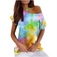 thumbnail image 1 of Mujeres Verano Cuello Redondo Manga Corta Estampado Sin Tirantes Camiseta Tops Blusas OAVQHLG3B Store  lin121212, 1 of 4