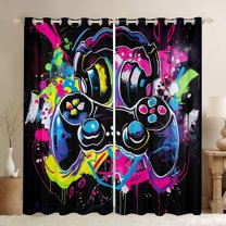 Manfei Cartoon Game Console Blackout Curtains Set of 2 (52x84 Each) for Kid, Street Graffiti Artwork Window Curtains, Modern Gaming Gamer Curtains and Drapes, Curtains Blackout Home Decor
