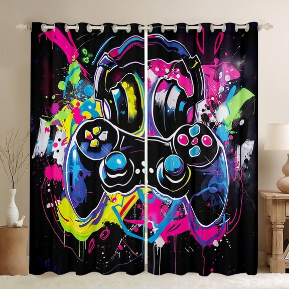 Manfei Cartoon Game Console Blackout Curtains Set of 2 (52x84 Each) for Kid, Street Graffiti Artwork Window Curtains, Modern Gaming Gamer Curtains and Drapes, Curtains Blackout Home Decor
