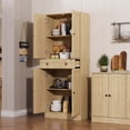 thumbnail image 2 of 71" Tall Kitchen Pantry Storage Cabinet, Farmhouse Pantry Cabinet with 4 Doors & Drawer, Freestanding Cupboard with Adjustable Shelves, Rustic Wood Cupboard for Kitchen, Dining Room, Oak, 2 of 10