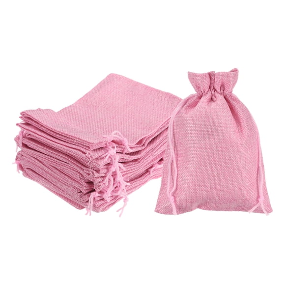 REGALWOVEN Burlap Gift Bags with Drawstring Linen Sacks Jewelry Gift Pouches DIY Craft Pink 5.12" x 7.09"
