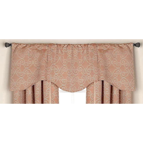 Serafina Home Scalloped Pleated Scroll Window Treatment Valance, 52" x 20" Inches, Spice Orange with Beige Embroidery