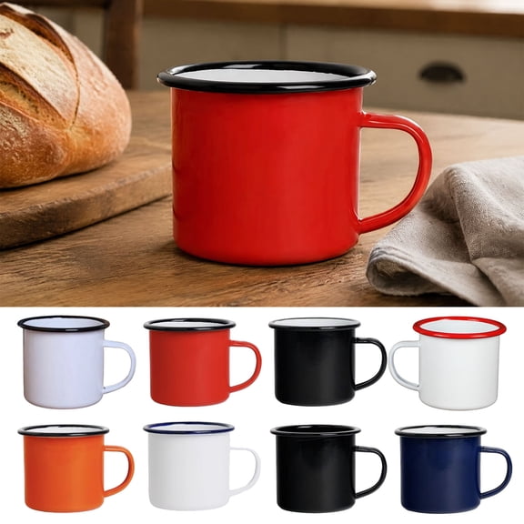 Enamel Coffee Mug with Handle, Retro Style Durable Water Cup, Smooth Surface Portable Drinking Mug for Hot Coffee Tea And Milk