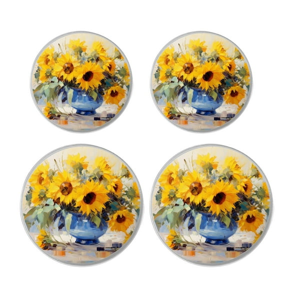 Decorative Stove Burner Covers 4 Pcs Metal Gas Stove Burner Cover 8Inch And 10Inch ,Oil painting of sunflowers in a beautiful vase Elegant