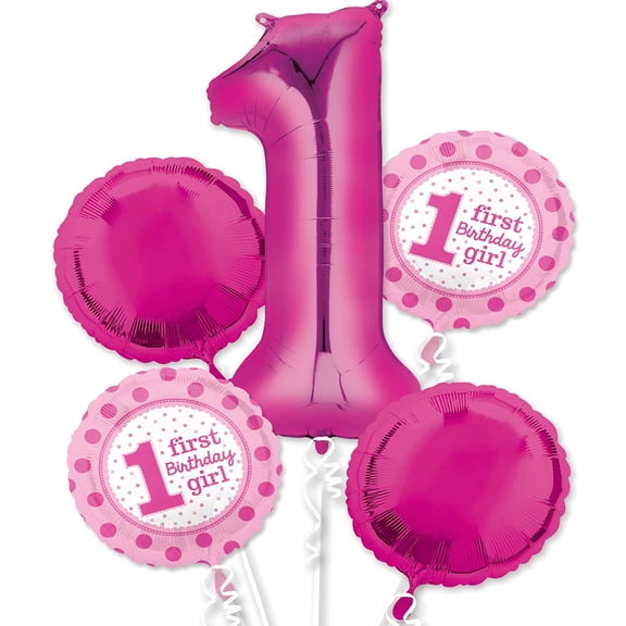 Pink Girl 1st Birthday Foil Balloon Bouquet