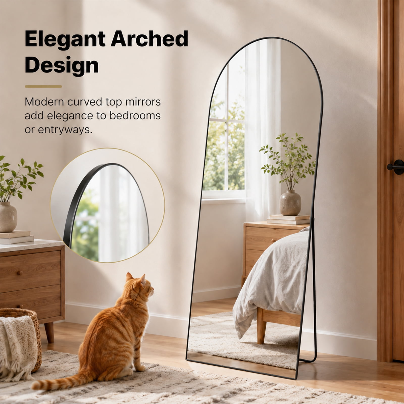 Alvantor Arched Full Length Mirror 21x56"-26x68" Wall Mounted/Floor Mirror Aluminum Alloy Frame Full Body Mirrors for Bathroom Living Room Bedroom and Entryway